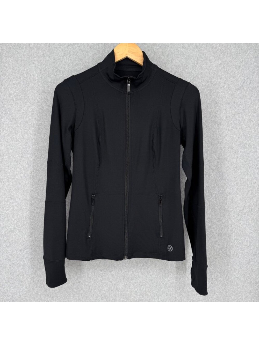 Cabi Womens Tech Active Jacket Size S Black Thumb Holes Define Stretch Running